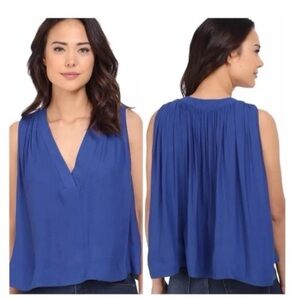 Free People Darcy Blue Sleeveless Pleated Blouse small